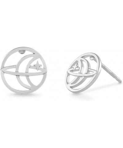 Jewelry Sterling Silver Orbit Moon & Star Celestial Stud Earrings $11.04 Earrings