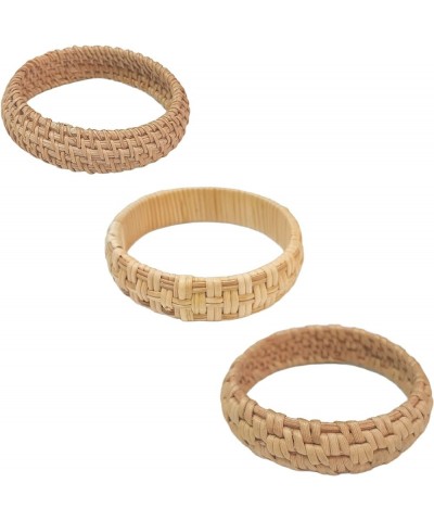 Dainty Rattan Geometric Bracelets Handmade Woven Lightweight Straw Wicker Braid Ethnic Round Statement Chunky Bangle for Wome...