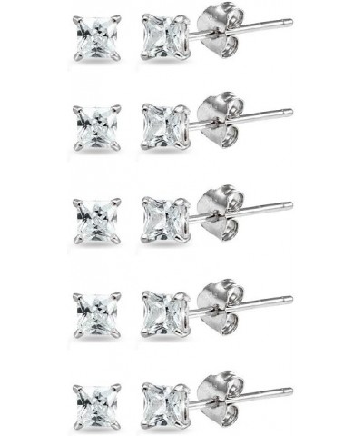 Sterling Silver Tiny 2mm Princess-Cut Square CZ Cartilage Piercing Stud Earrings Jewelry Set for Women Girls Men 5 Pairs - Si...