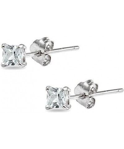 Sterling Silver Tiny 2mm Princess-Cut Square CZ Cartilage Piercing Stud Earrings Jewelry Set for Women Girls Men 5 Pairs - Si...