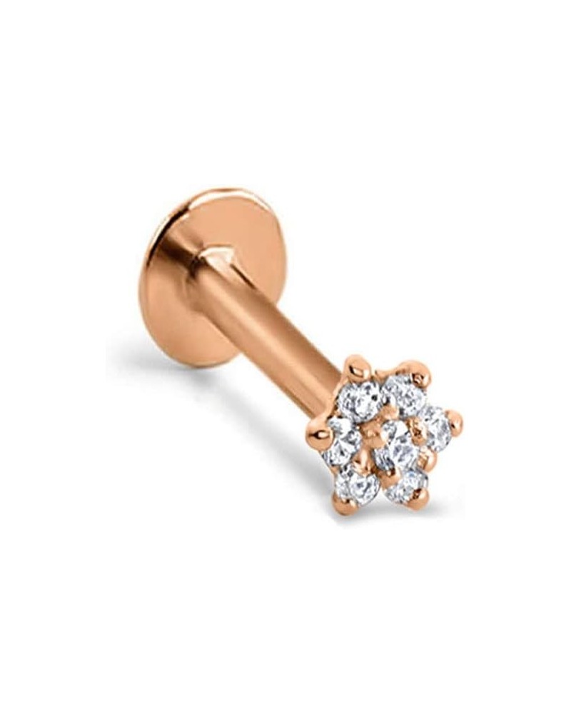 14k Solid Yellow Gold Threadless Push Pin Nose Ring Stud Clear Flower CZ 18G, 16G Rose Gold-16G-5/16" Post $21.15 Body Jewelry