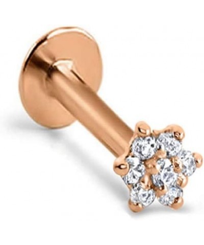 14k Solid Yellow Gold Threadless Push Pin Nose Ring Stud Clear Flower CZ 18G, 16G Rose Gold-16G-5/16" Post $21.15 Body Jewelry