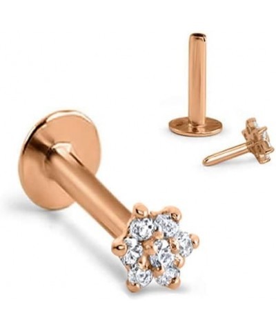 14k Solid Yellow Gold Threadless Push Pin Nose Ring Stud Clear Flower CZ 18G, 16G Rose Gold-16G-5/16" Post $21.15 Body Jewelry