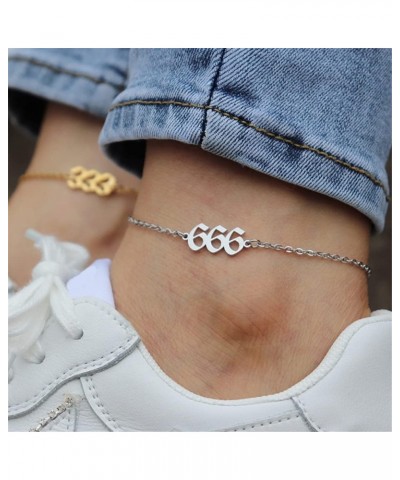 Angel Number Ankle Bracelet for Women Stainless Steel Adjustable Chain Anklet Dainty Simple Numerology Jewelry 8.3+2inch, Gol...