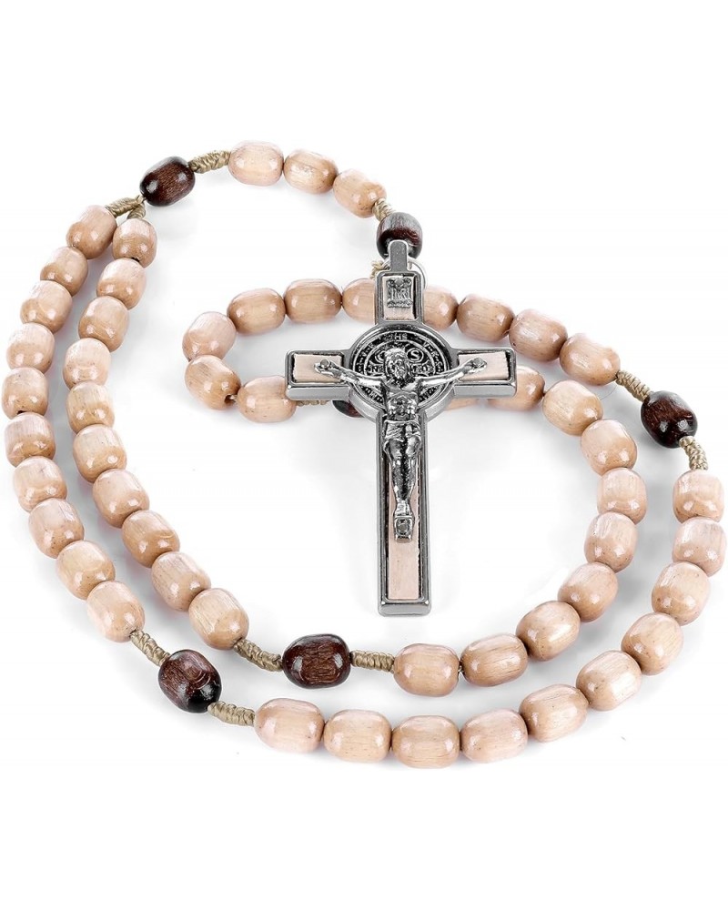 Oversized Earth's Guardians Rosary: St. Francis & St. Rocco - Green Beads | Eco-Protection Wooden Color $11.37 Necklaces