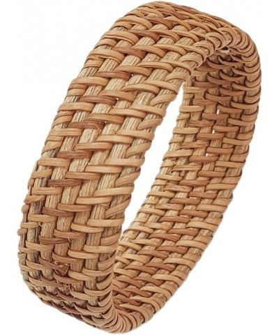 Dainty Rattan Geometric Bracelets Handmade Woven Lightweight Straw Wicker Braid Ethnic Round Statement Chunky Bangle for Wome...