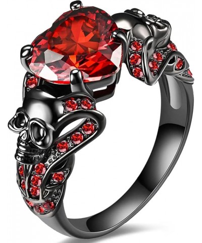 Vintage Gothic Skull Rings Heart Cubic Zirconia Crystal Biker Cocktail Party Rings for Women Halloween Christmas Gifts Red $9...