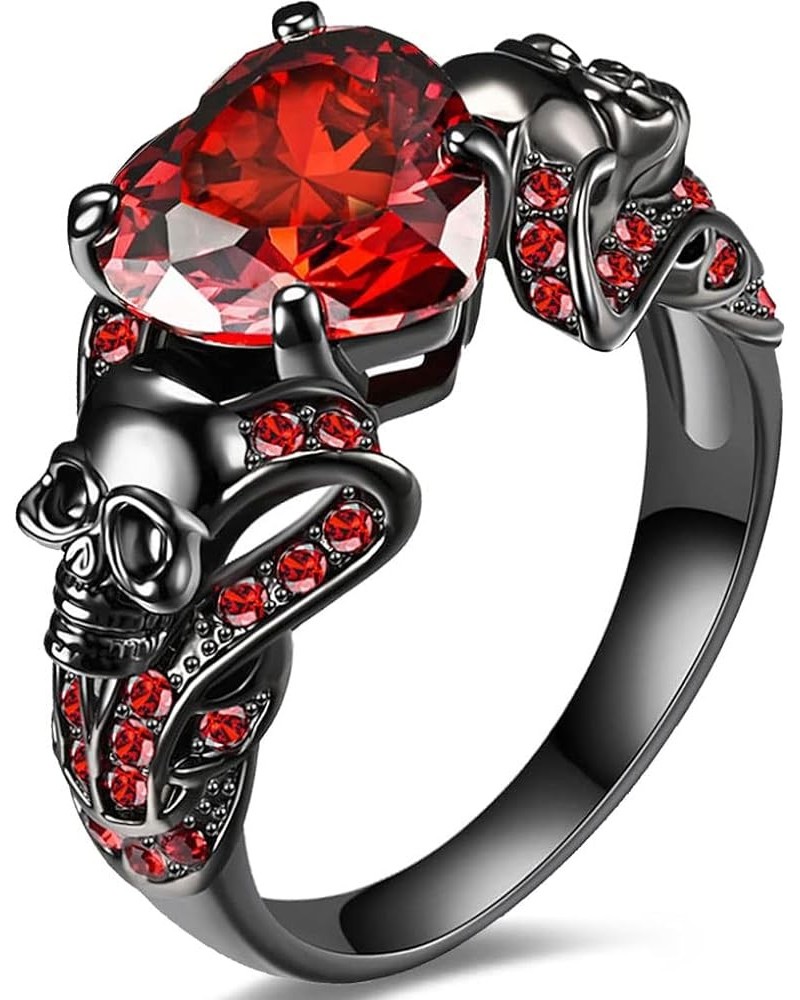 Vintage Gothic Skull Rings Heart Cubic Zirconia Crystal Biker Cocktail Party Rings for Women Halloween Christmas Gifts Red $9...