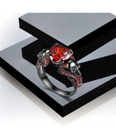 Vintage Gothic Skull Rings Heart Cubic Zirconia Crystal Biker Cocktail Party Rings for Women Halloween Christmas Gifts Red $9...