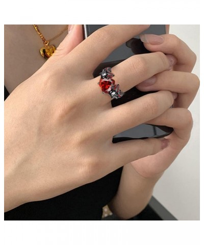 Vintage Gothic Skull Rings Heart Cubic Zirconia Crystal Biker Cocktail Party Rings for Women Halloween Christmas Gifts Red $9...