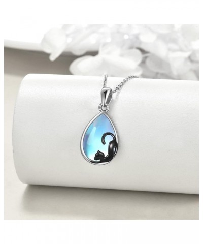 Black Cat Necklace 925 Sterling Silver Kitten Pendant Circle Crystal Necklace Cat Jewelry Gifts for Women Girls Girlfriend An...