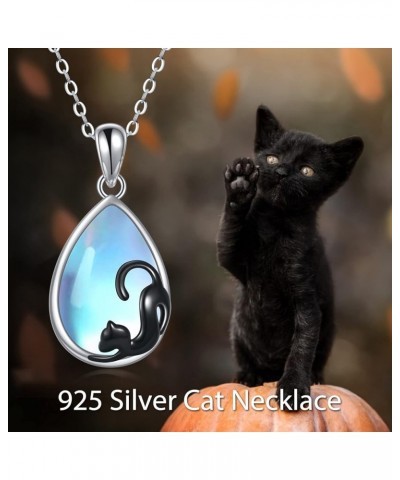 Black Cat Necklace 925 Sterling Silver Kitten Pendant Circle Crystal Necklace Cat Jewelry Gifts for Women Girls Girlfriend An...