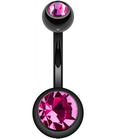 14GA Black Titanium IP 316L Double CZ Barbell Belly Ring Black/Pink $8.24 Body Jewelry