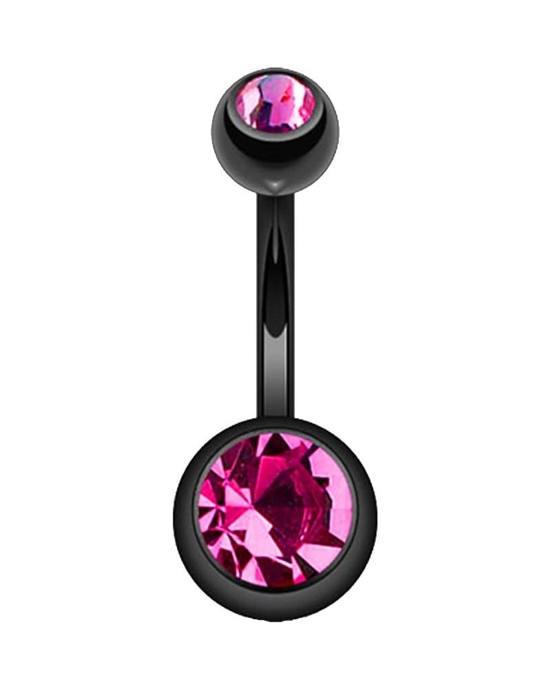 14GA Black Titanium IP 316L Double CZ Barbell Belly Ring Black/Pink $8.24 Body Jewelry