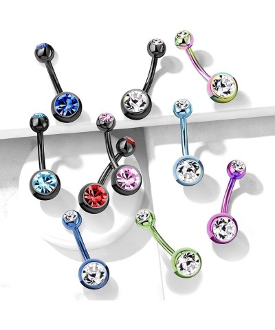 14GA Black Titanium IP 316L Double CZ Barbell Belly Ring Black/Pink $8.24 Body Jewelry