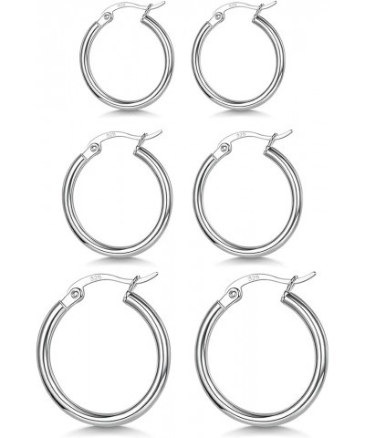 3 Pairs 925 Sterling Silver Hoop Earrings | Small White Gold Plated Hoop Earrings for Women Girls (13mm,15mm,20mm，25mm,30mm,4...