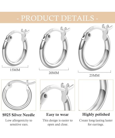 3 Pairs 925 Sterling Silver Hoop Earrings | Small White Gold Plated Hoop Earrings for Women Girls (13mm,15mm,20mm，25mm,30mm,4...