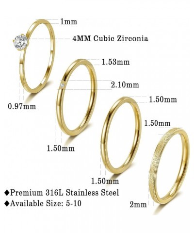 4 Pcs 18K Yellow Gold Plated Stainless Steel Stackable Rings Set for Women, Round Cubic Zirconia Thin Stacking Ring Simple En...