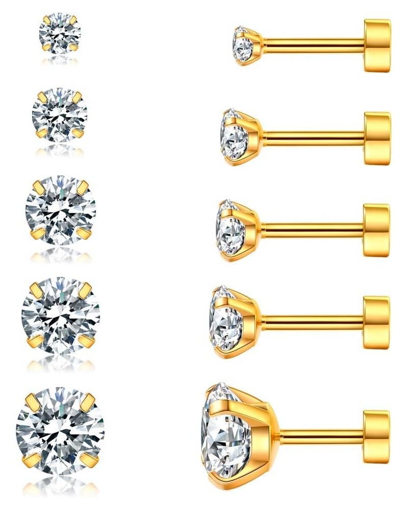 5 Pairs Stud Earrings Set, Hypoallergenic Cubic Zirconia 316L Earrings Stainless Steel CZ Earrings 3-8mm (Steel color) 1 $7.3...