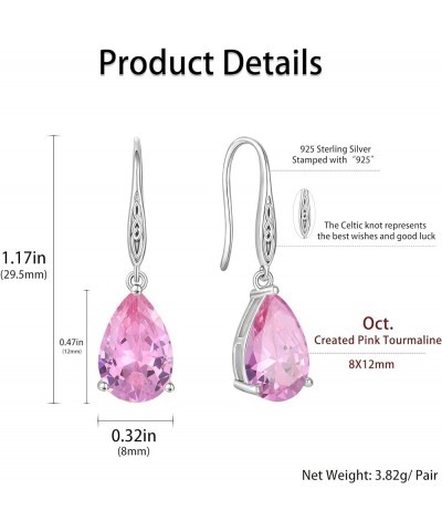 Cubic Zirconia Teardrop Earrings 925 Sterling Silver Celtic Knot Hook Dangle Earring 8X12mm Solitaire Gemstone Birthstone Iri...