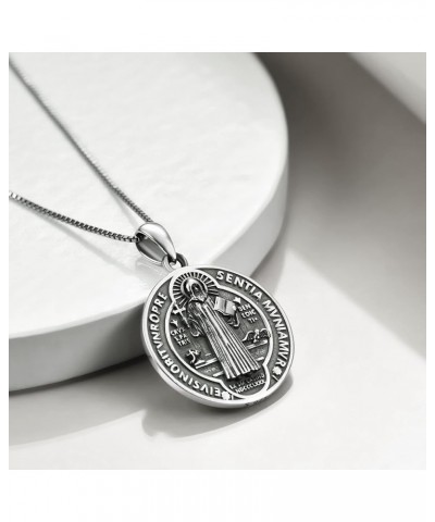 Saint Benedict Medals Necklace Sterling Silver Cross Protection Pendant Christian Jewelry Gifts for Women Men Saint Benedict ...