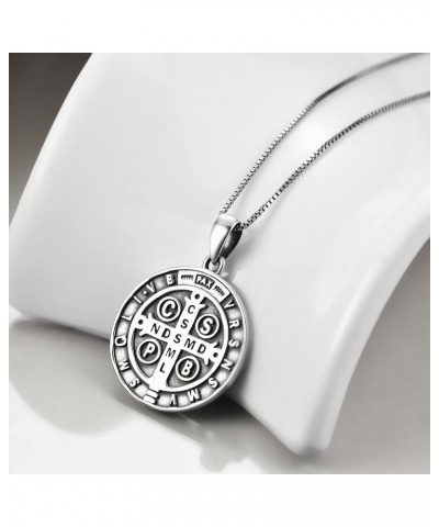 Saint Benedict Medals Necklace Sterling Silver Cross Protection Pendant Christian Jewelry Gifts for Women Men Saint Benedict ...