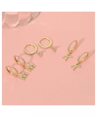 14K Gold Plated Cubic Zirconia Initial Earrings Delicate Small Hoop Earrings Hypoallergenic Letter Earrings for Women Girls A...