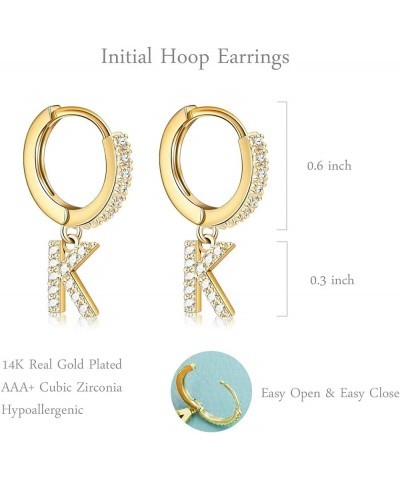 14K Gold Plated Cubic Zirconia Initial Earrings Delicate Small Hoop Earrings Hypoallergenic Letter Earrings for Women Girls A...