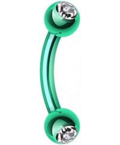 Colorline PVD WildKlass Double Gem Ball Curved Barbell Eyebrow Ring 16 GA, 10mm, 3mm ball size, Green/Clear $8.79 Body Jewelry