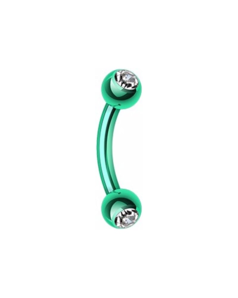 Colorline PVD WildKlass Double Gem Ball Curved Barbell Eyebrow Ring 16 GA, 10mm, 3mm ball size, Green/Clear $8.79 Body Jewelry