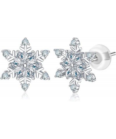 Snowflake Earrings for Women Girls 925 Sterling Silver Stud Earrings Hypoallergenic Cubic Zirconia Earrings for Sensitive Ear...