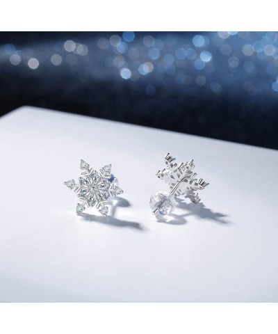 Snowflake Earrings for Women Girls 925 Sterling Silver Stud Earrings Hypoallergenic Cubic Zirconia Earrings for Sensitive Ear...