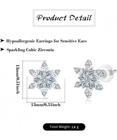 Snowflake Earrings for Women Girls 925 Sterling Silver Stud Earrings Hypoallergenic Cubic Zirconia Earrings for Sensitive Ear...