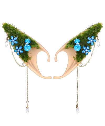 Fairy Mushroom Elf Ears, Handmade Forest Ear Cuffs with White Mushroom Moss and Flower Non Piercing Earrings Ear Clips Wraps ...