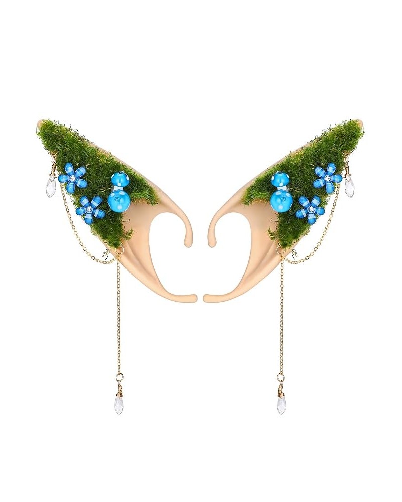 Fairy Mushroom Elf Ears, Handmade Forest Ear Cuffs with White Mushroom Moss and Flower Non Piercing Earrings Ear Clips Wraps ...