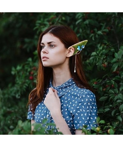 Fairy Mushroom Elf Ears, Handmade Forest Ear Cuffs with White Mushroom Moss and Flower Non Piercing Earrings Ear Clips Wraps ...