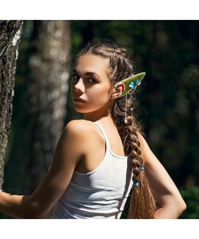 Fairy Mushroom Elf Ears, Handmade Forest Ear Cuffs with White Mushroom Moss and Flower Non Piercing Earrings Ear Clips Wraps ...