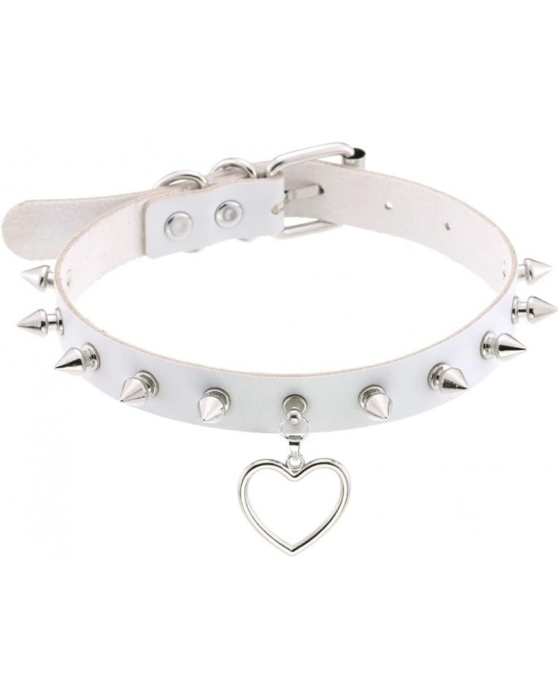 Multicolor PU Simulated Leather Silvert-tone Spikes Rivets Love Heart Ring Belt Collar Choker Necklace White $8.11 Necklaces