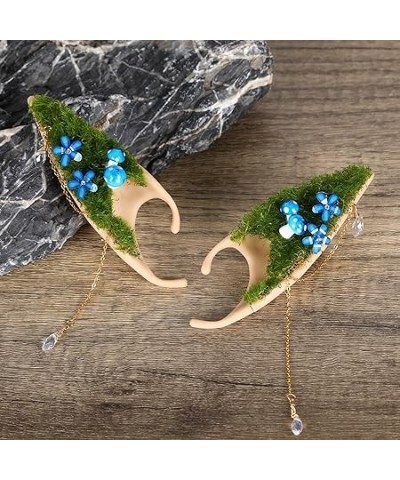 Fairy Mushroom Elf Ears, Handmade Forest Ear Cuffs with White Mushroom Moss and Flower Non Piercing Earrings Ear Clips Wraps ...