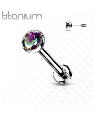 Dynamique Implant Grade Titanium Threadless Push in Labret With Bezel Set CZ Ball Top (Sold Per Piece) T:0.8mm L:6mm S:2mm Vi...