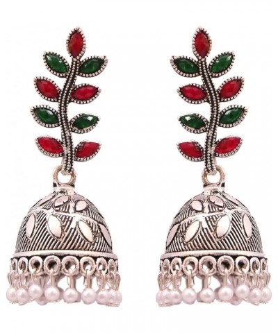 Bollywood Style Traditional Indian Oxidised Silver Jewelry Jhumki Jhumka Earrings for Women/Girls Red-Green $10.19 Earrings