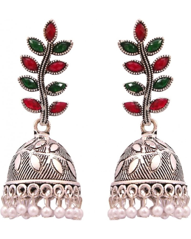 Bollywood Style Traditional Indian Oxidised Silver Jewelry Jhumki Jhumka Earrings for Women/Girls Red-Green $10.19 Earrings