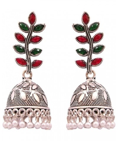 Bollywood Style Traditional Indian Oxidised Silver Jewelry Jhumki Jhumka Earrings for Women/Girls Red-Green $10.19 Earrings