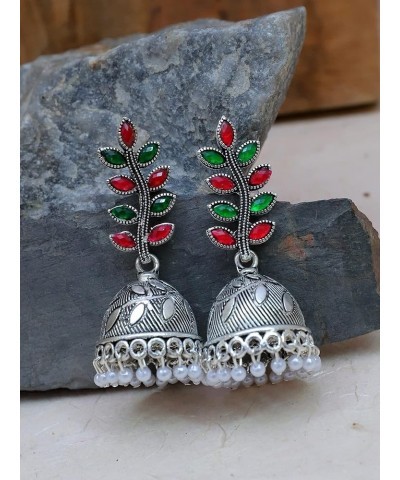 Bollywood Style Traditional Indian Oxidised Silver Jewelry Jhumki Jhumka Earrings for Women/Girls Red-Green $10.19 Earrings