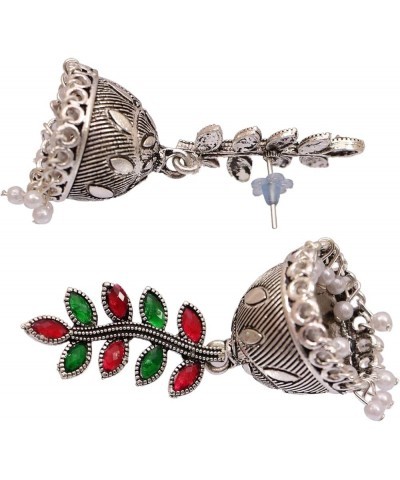 Bollywood Style Traditional Indian Oxidised Silver Jewelry Jhumki Jhumka Earrings for Women/Girls Red-Green $10.19 Earrings