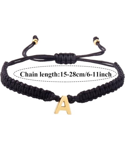 Personalized 26 Initial Bracelet Gold Plated Letter Black Woven Bracelet Dainty Charm Bracelet Flat Earrings for L $7.01 Brac...