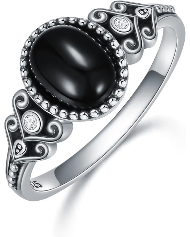 Black Onyx Ring for Women 925 Sterling Silver Vintage Gothic Oxidized 8 * 6 MM Black Agate Band Ring $18.00 Rings