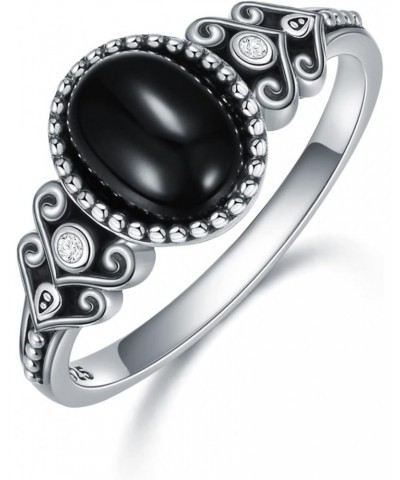 Black Onyx Ring for Women 925 Sterling Silver Vintage Gothic Oxidized 8 * 6 MM Black Agate Band Ring $18.00 Rings