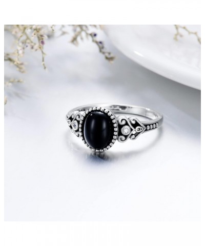 Black Onyx Ring for Women 925 Sterling Silver Vintage Gothic Oxidized 8 * 6 MM Black Agate Band Ring $18.00 Rings