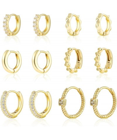 Small Gold Hoop Earrings Set for Women, 6 Pairs 14K Gold Plated Hypoallergenic Lightweight Huggie Hoops Earrings, Gold Cartil...